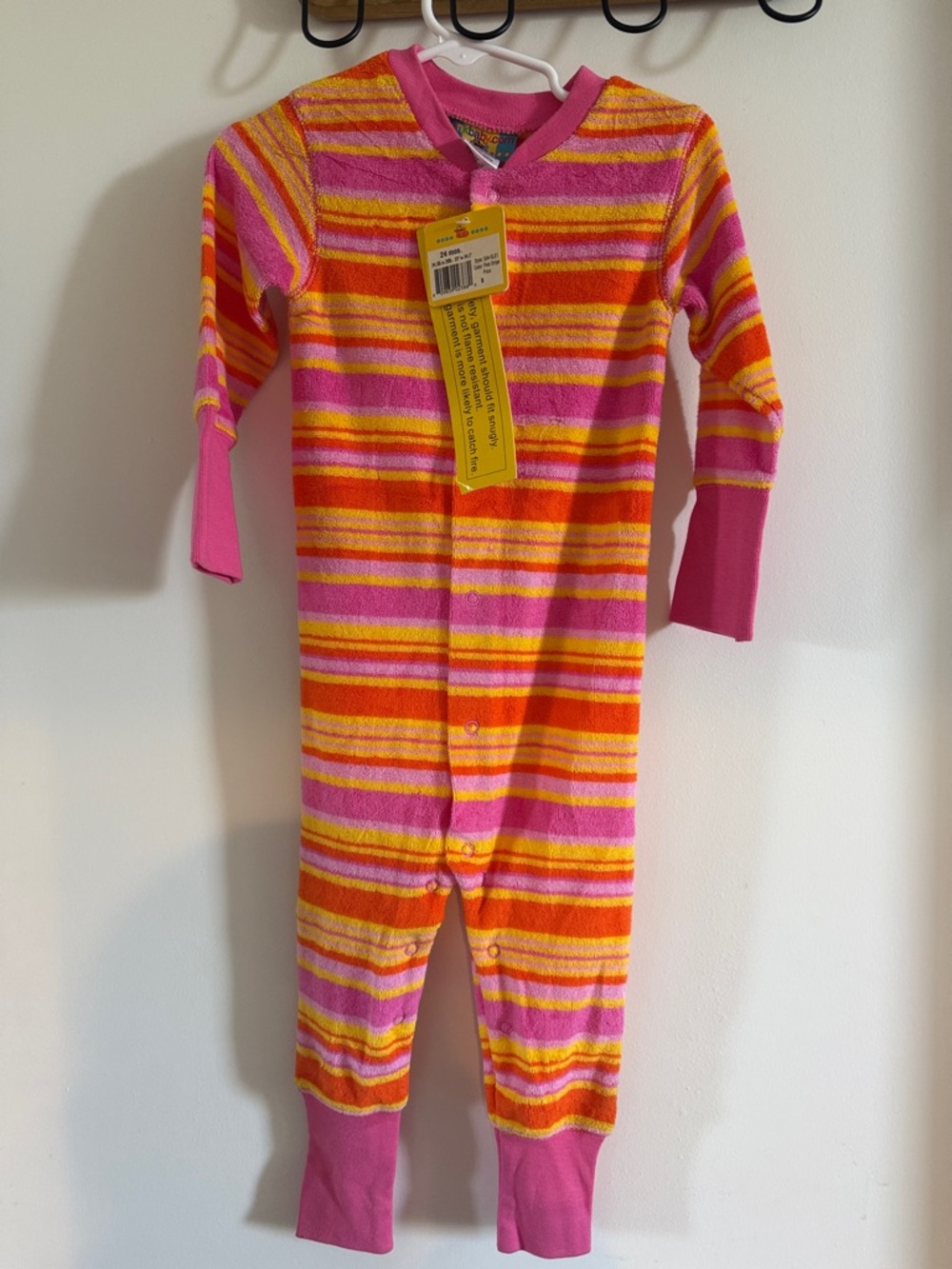 Girls Pink & Orange Striped Footed One-Piece Pajama